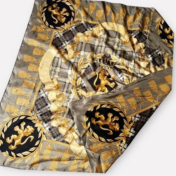 80s Express Silk Scarf Royal Lions Crest Hand Rolled 34” Square Baroque - Picture 9 of 14